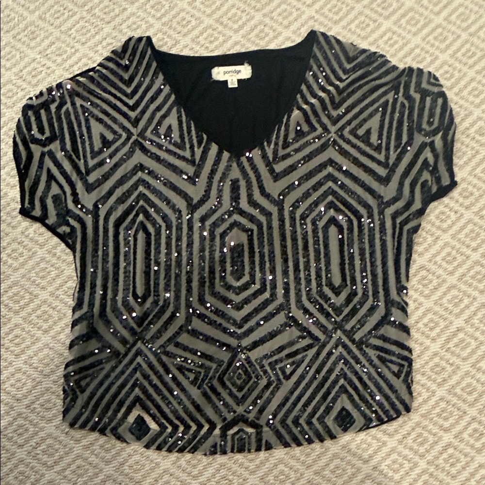 Porridge (Anthropologie) Black Sequin Women's Top